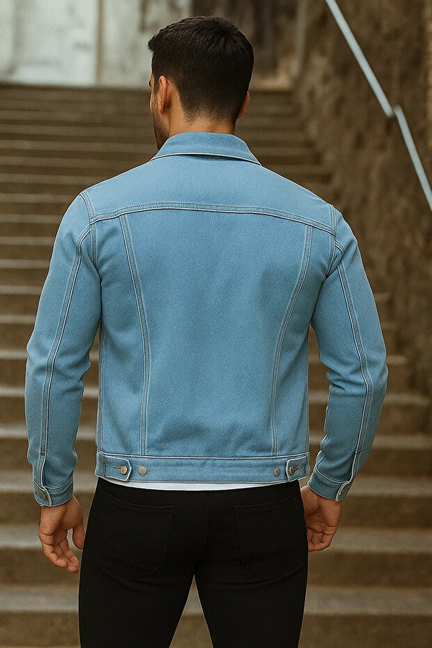 سترة رجالية موسمي Basic Daily Trend B. باللون الأزرق من الدنيم - 5