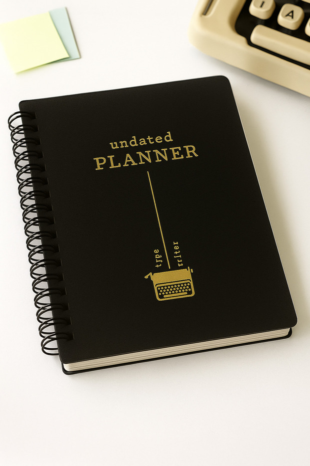 Undated Daily Planner Agenda - Pp Matte-Thick Plastic Cover - Steel Spiral - Typewriter