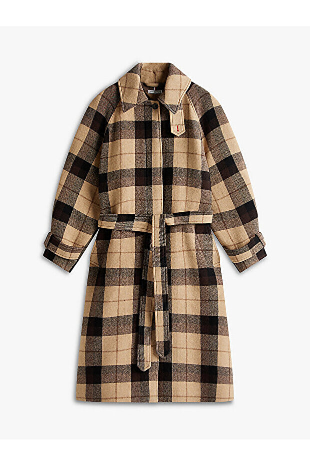 Check Wool Blend Oversized Belted Coat - 2