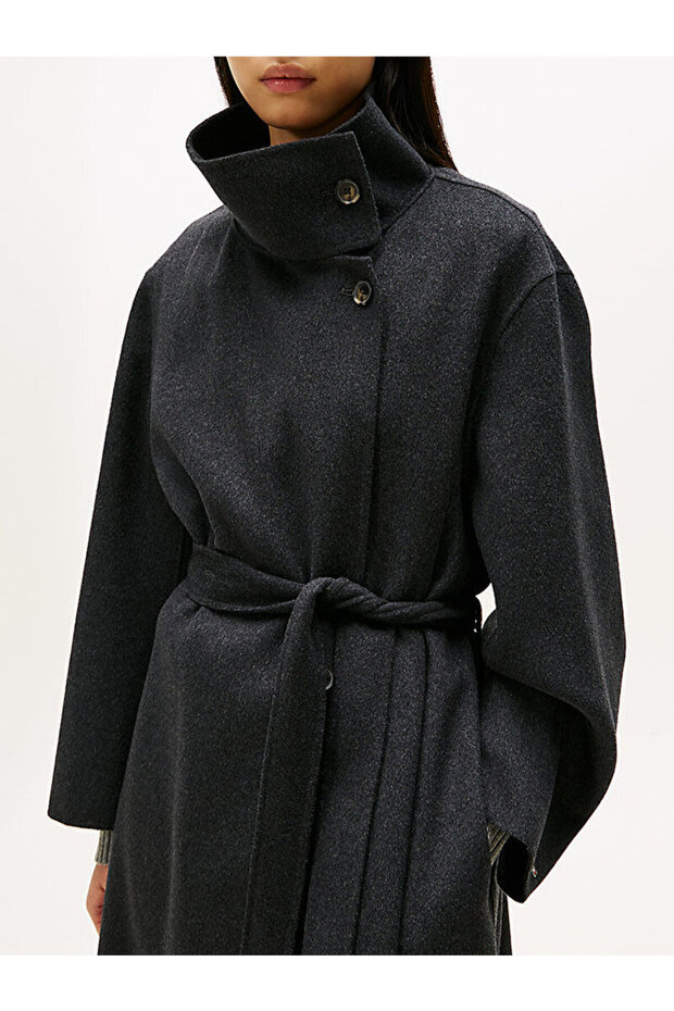 Wool Blend Oversized Longline Scarf Coat - 6