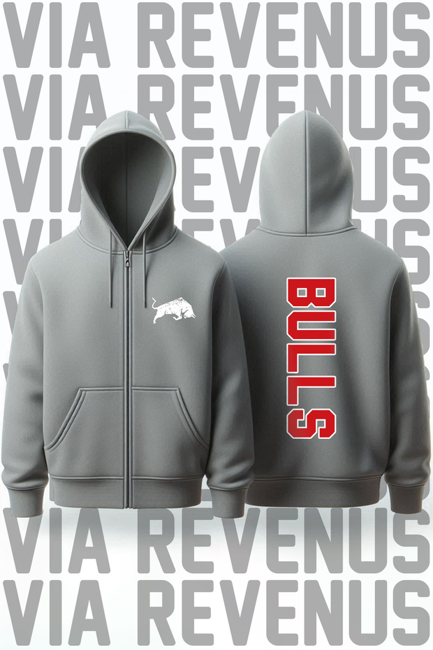 Bulls Front and Back Printed Unisex Zippered Hooded Sweatshirt Cardigan