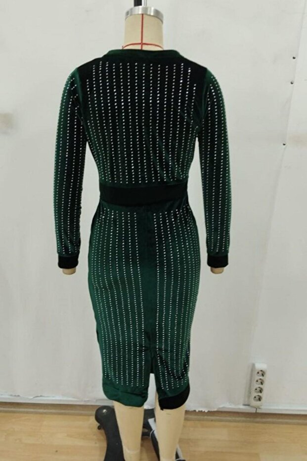 Rochie Midi din catifea cu mâneci lungi - verde - 5