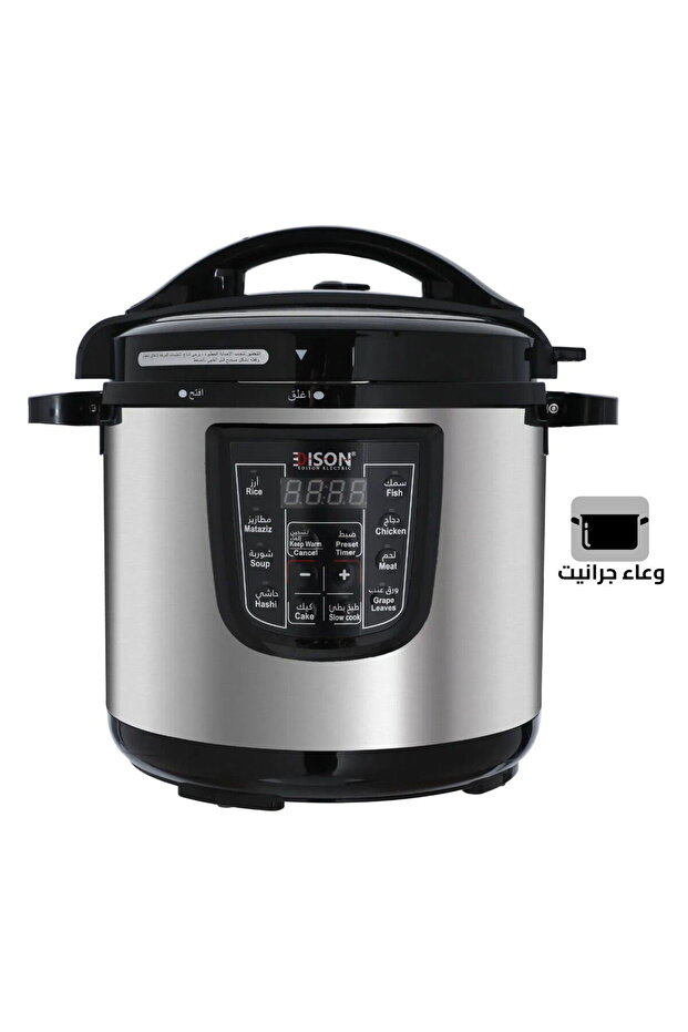 قدر الضغط الكهربائي الاحترافي GT809-W — سعة 8 لتر، 1200 واط، وعاء داخلي من الجرانيت، 10 وظائف، فضي/أسود