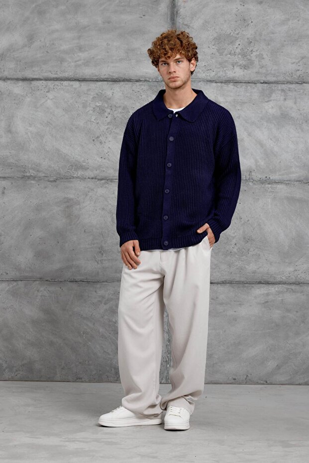 Erkek Lacivert DPP OVERSIZE ÖRME HIRKA - 5