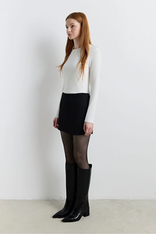 Siyah Mini Cepli Şort Etek - 2