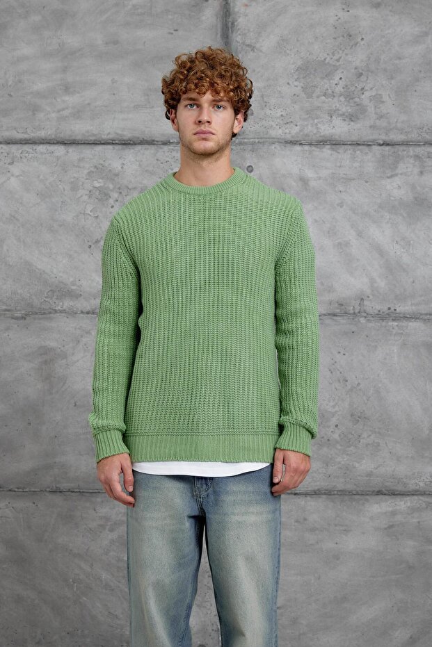 Men's Knitwear Mrk Cycling Collar Knit Green Oversize Knitwear Fabric