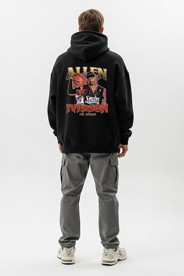 Allen Iverson Basketball Oversized Black Hooded Sweatshirt