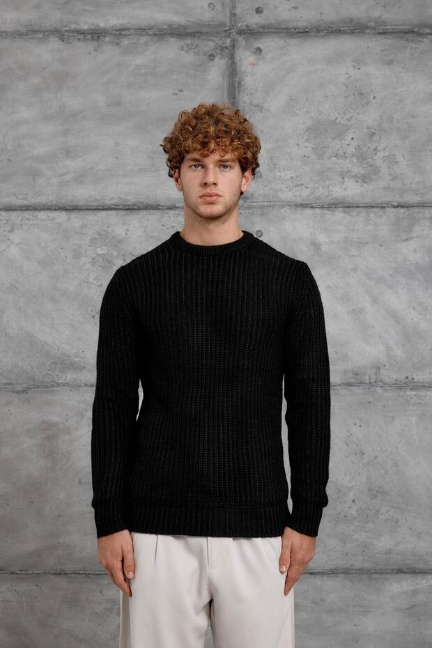 Men's Knitwear Mrk Cycling Collar Knit Black Oversize Knitwear Fabric