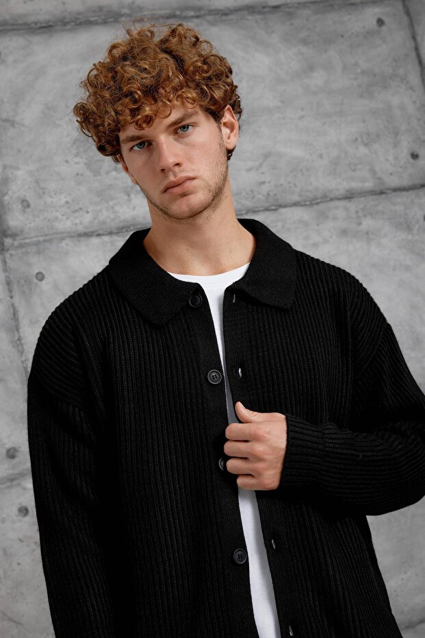 Siyah DPP OVERSIZE ÖRME HIRKA - 2