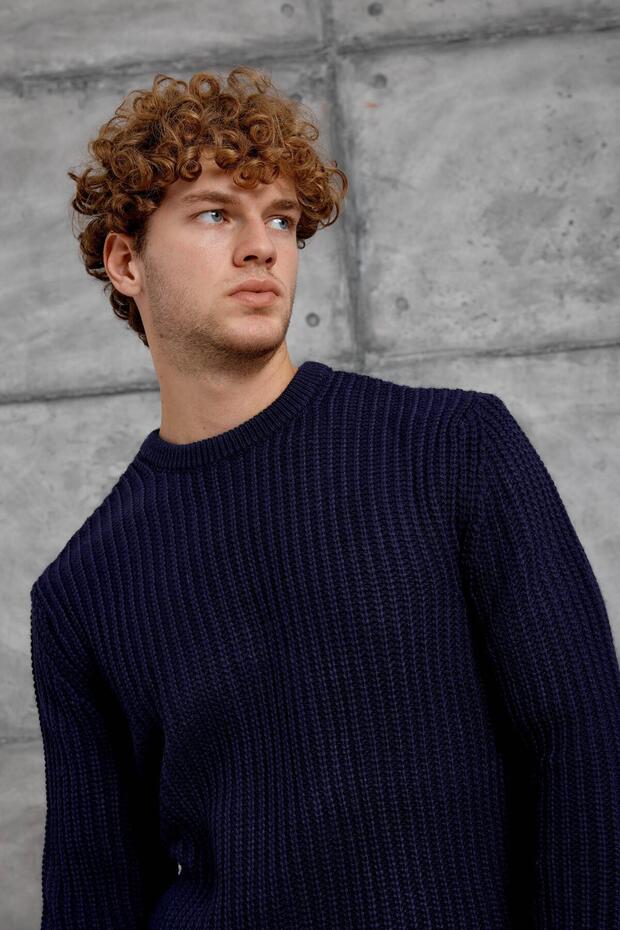 Men's Knitwear Mrk Cycling Collar Knitted Navy Blue Oversize Knitwear Fabric