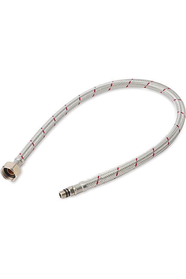 60cm Flexible Stainless Steel Faucet Connector Hose with Red Stripe - 1 Year Warranty
