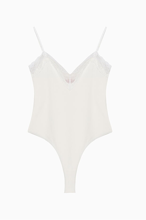 Dantel Yaka Askılı Bodysuit - 1