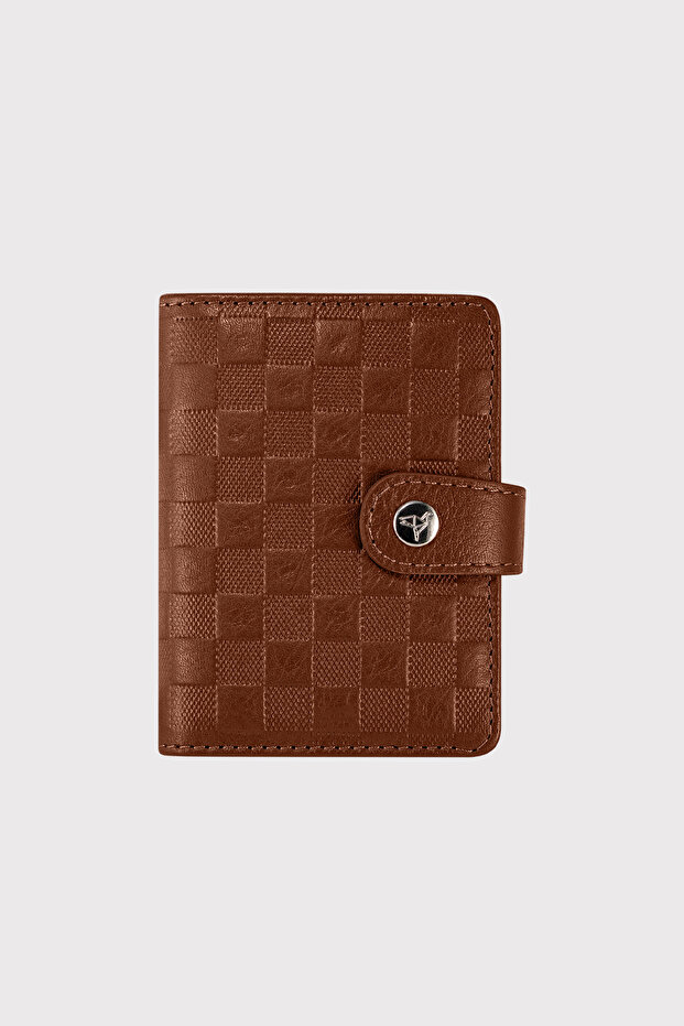 Beijing Genuine Leather Unisex Tan Card Holder Wallet with Plenty of Card Holders and External Placket