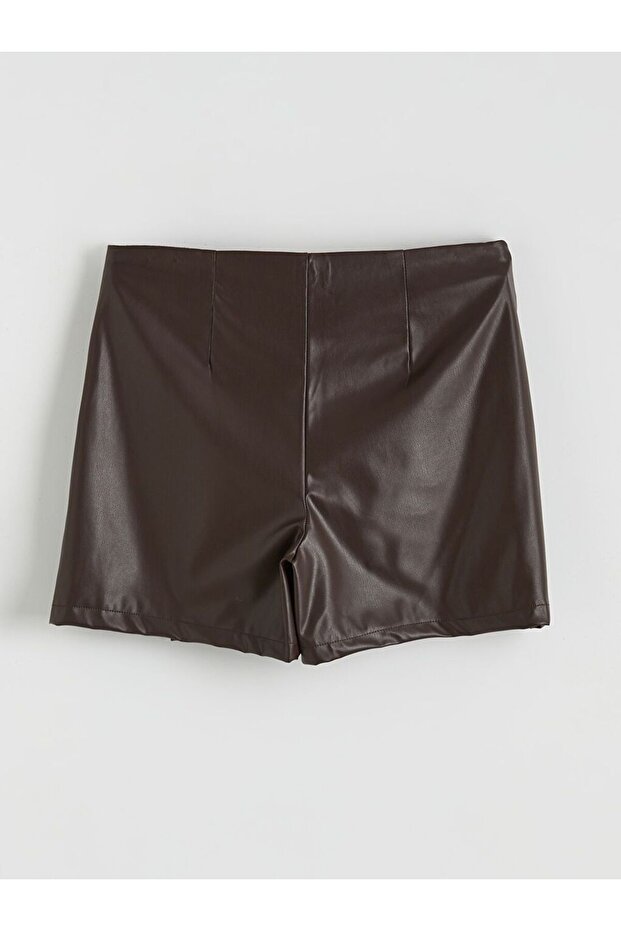 LCW Vision Dar Fit Kadın Deri Görünümlü Şort Etek - 2