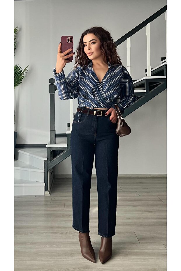 Dark Navy Blue Skater Jean with Suede Belt
