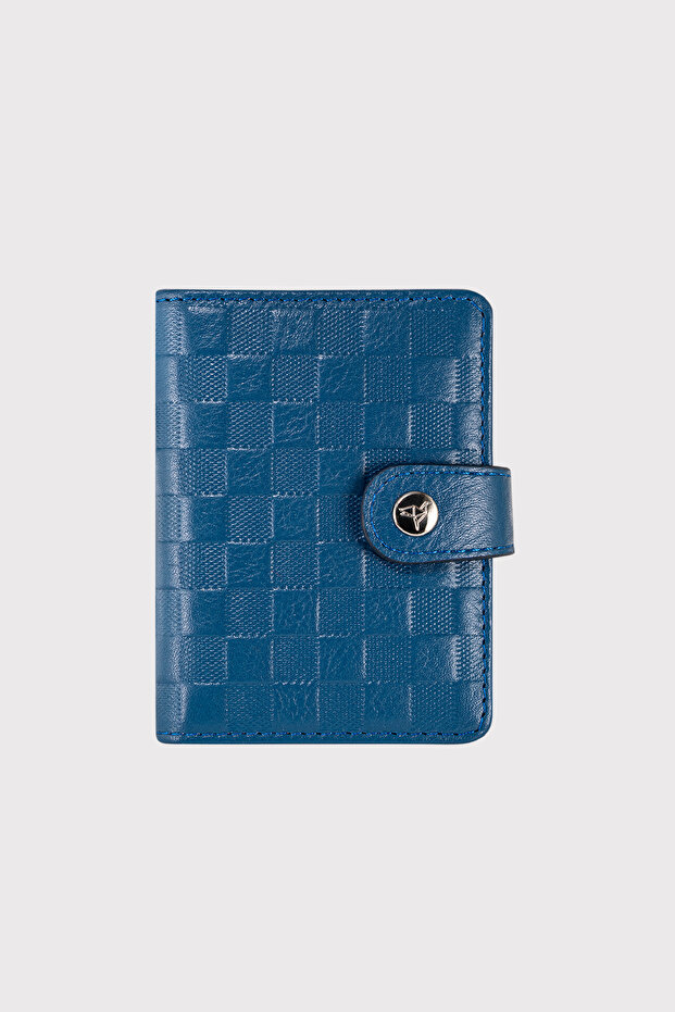 Beijing Genuine Leather Unisex Petrol Blue Card Holder Wallet with Plenty of Card Holders and External Placket