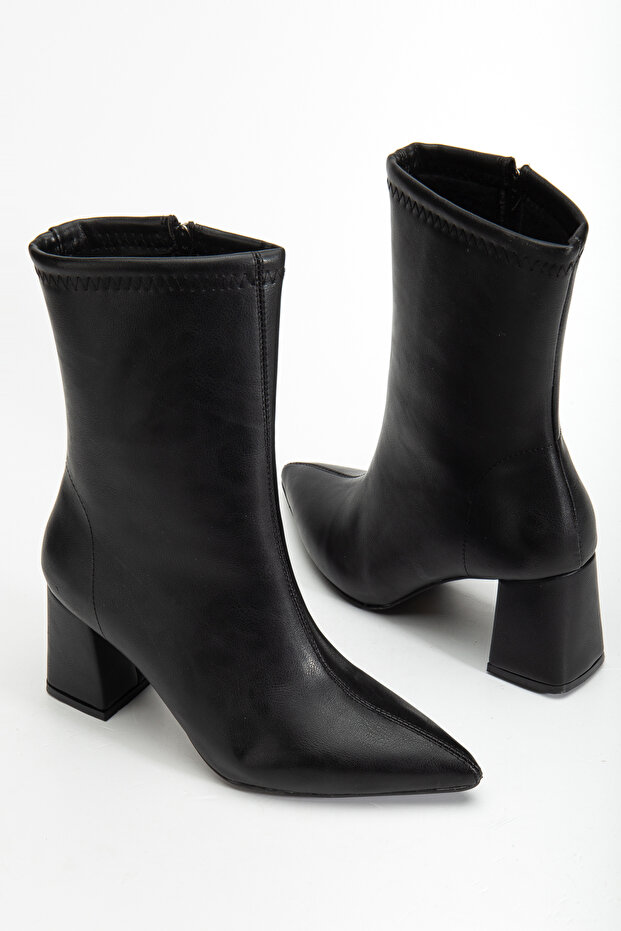 Siyah Sivri Burun Topuklu Bot - 1