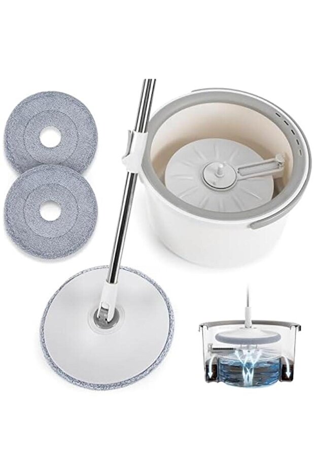 HOOKOR Spin Mop and Bucket Set EasyWring Net Water Sewage Separation Mop Microfiber Hardwood Floor