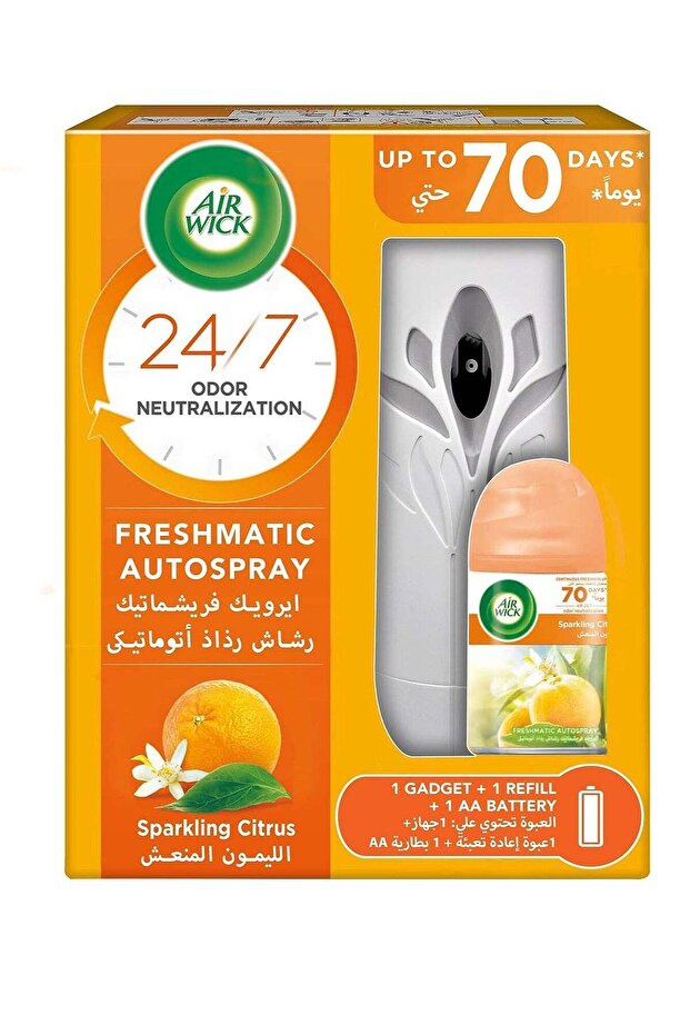 Air Wick Freshener Freshmatic Auto Spray Sparkling Citrus Gadget and Refill, Eliminates Bad Odour l