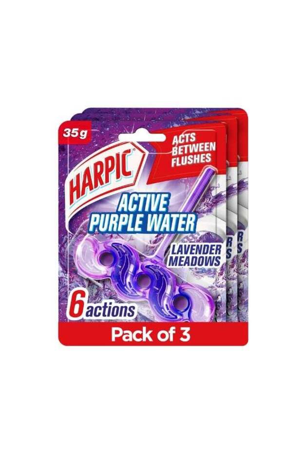 Harpic Active Purple Water Toilet Cleaner Rim Block Lavender Meadows
