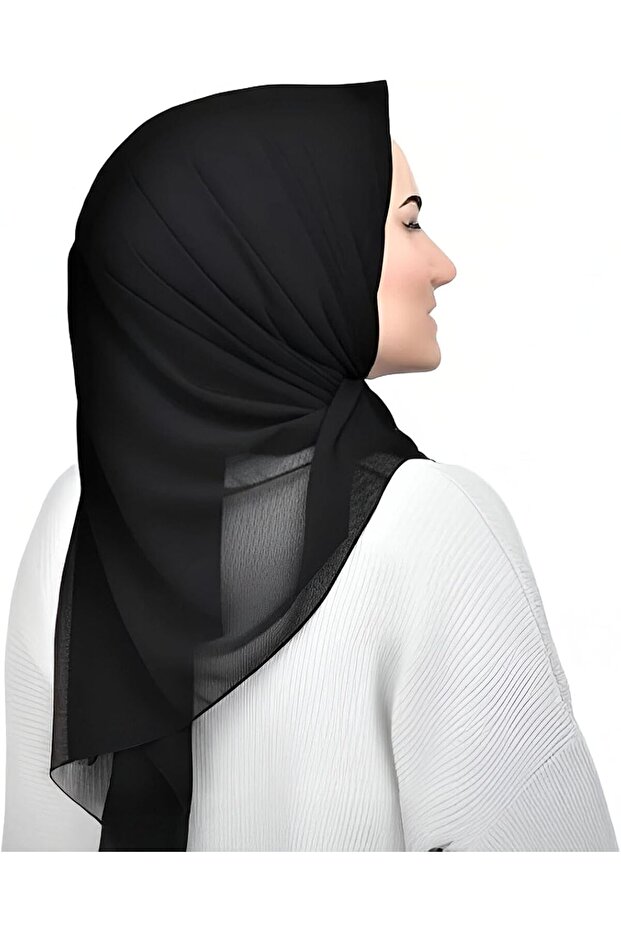3 Pcs Black Georgette Hijab Shawl Set 2m x 75cm