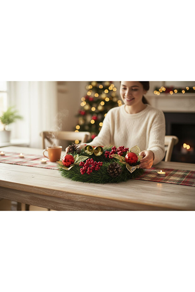 YILBAŞI KAPI SÜSÜ ÇİFT(2) KROKANLI 24 cm ÇELENK - 4