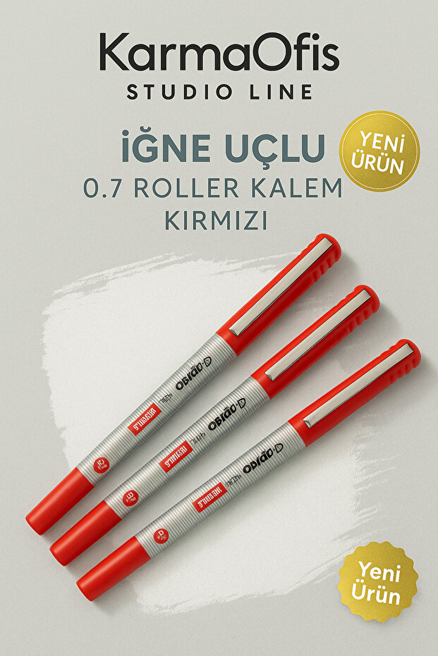 Studio Line Needle Tip 0.7 Roller Pen Red - 3 Pieces