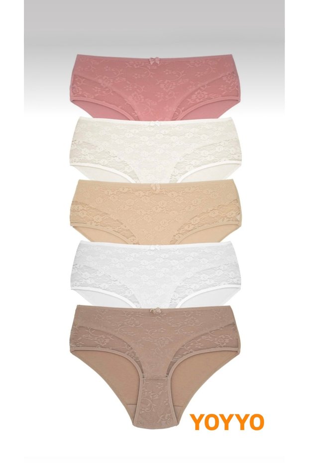 Women's 5-Pack Battal Panties Cotton Lace Detailed Plus Size Underwear - Laundry
