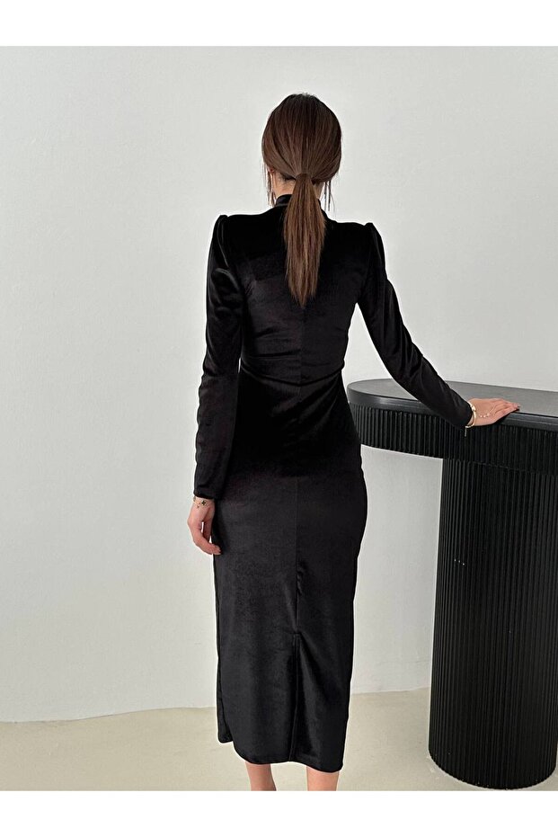 Kadife Işıltılı Elbise - 7