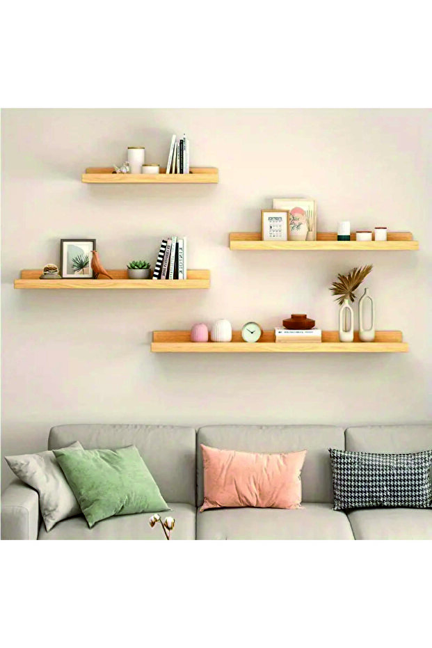 Floating Shelf Scandinavian Style Decorative Wall Shelf for Kids Room, Natural Burnt Pine Wood