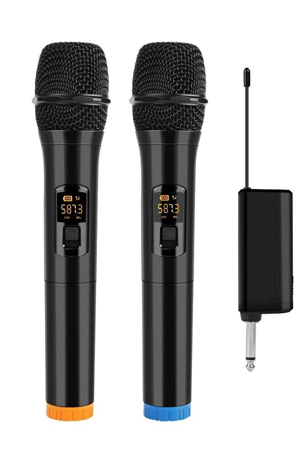 Wireless Microphone, UHF Dual Portable Handheld Dynamic Karaoke Mic with Rechargeable Receiver, Cordless Karaoke System for PA System, Speaker, Amplifier, Family Party, Singing, Meeting