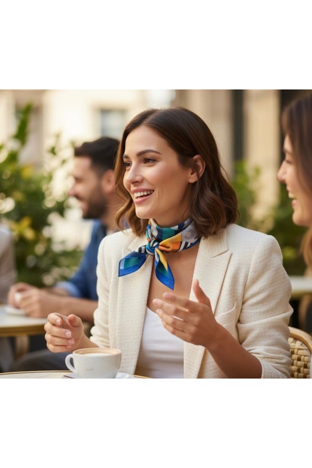 وشاح منقوش باللون الأزرق - 3