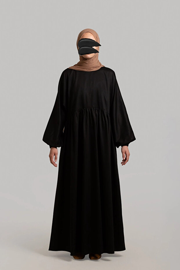 Basic Pamuk Saten Elbise - Siyah - 1