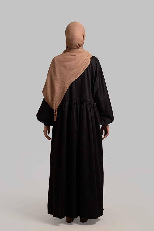 Basic Pamuk Saten Elbise - Siyah - 6