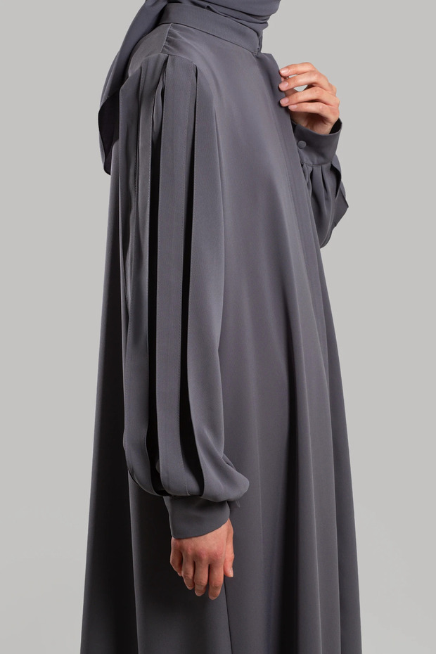 Piliseli Kol Fermuarlı Ferace - Soft Gri - 6