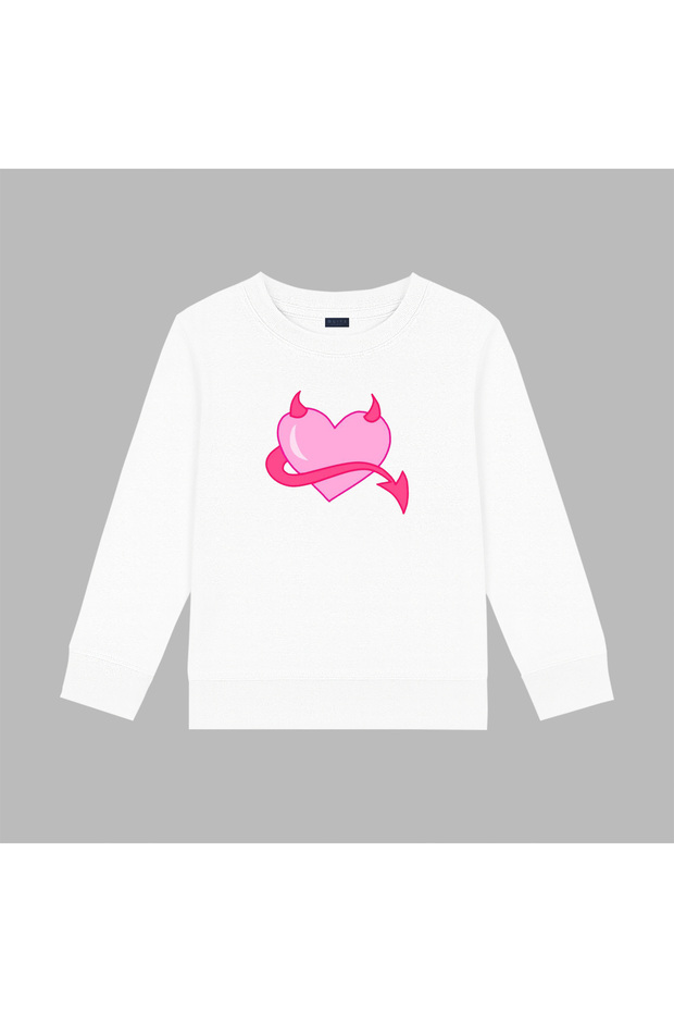 Pink Heart Printed Youth Cut 3-Thread Crew Neck Sweatshirt (Size S/M- M/L)