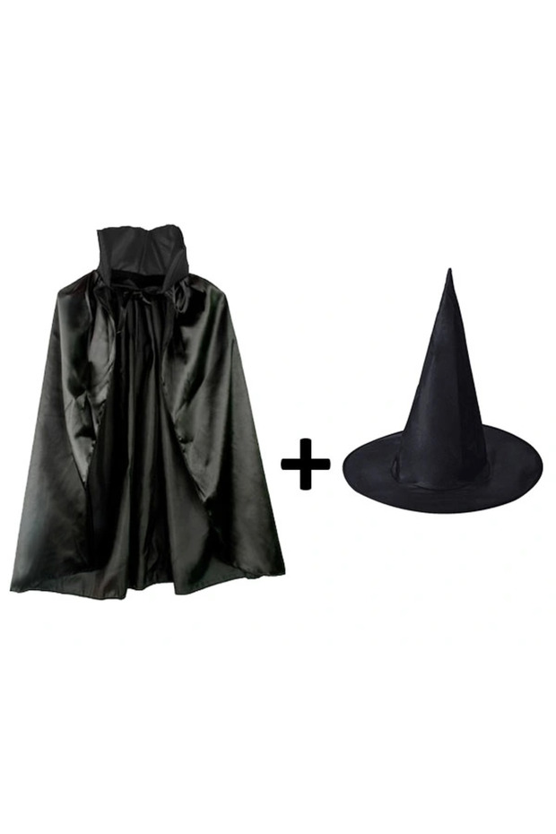Black Collared Cape and Black Witch Hat Set for Children Rsieg430-Cc84