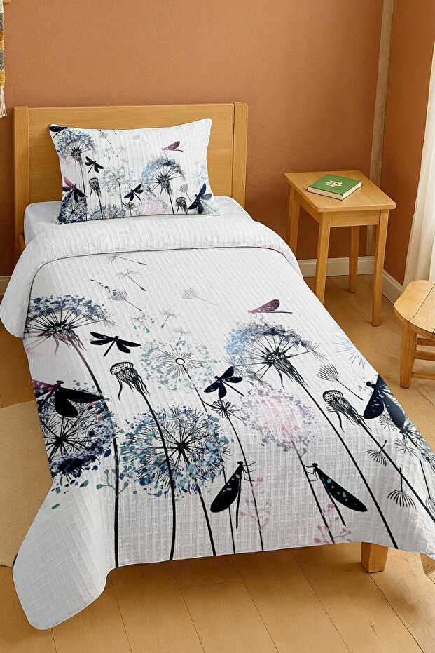 100% Cotton Dandelion and Dragonfly Pattern Twin Bed Set