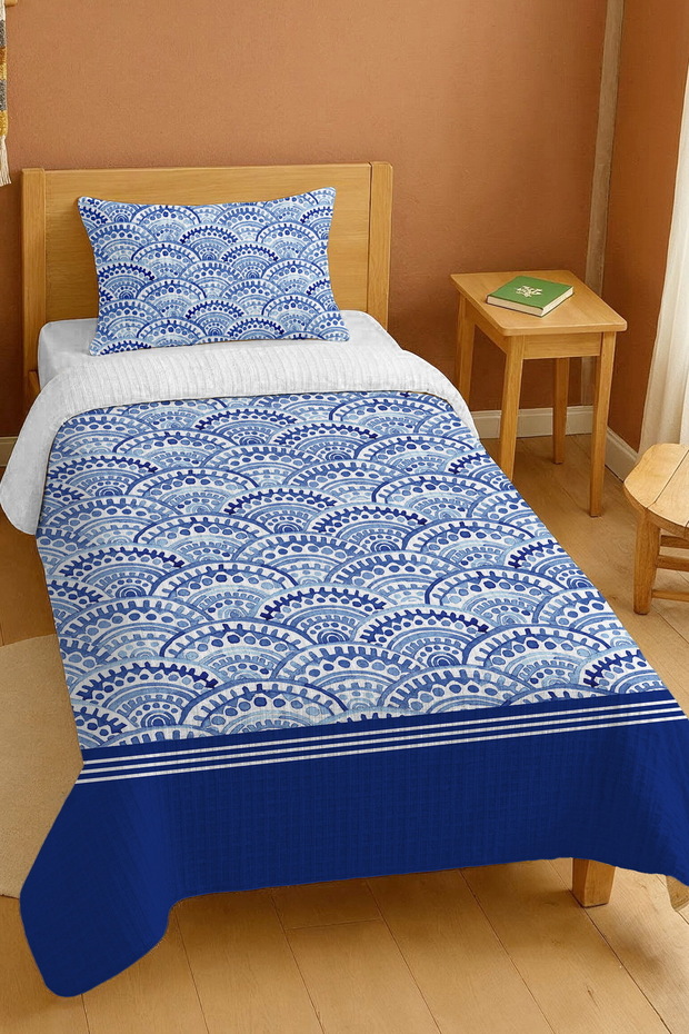 100% Cotton Navy Blue Seashells Patterned Single Pike Set