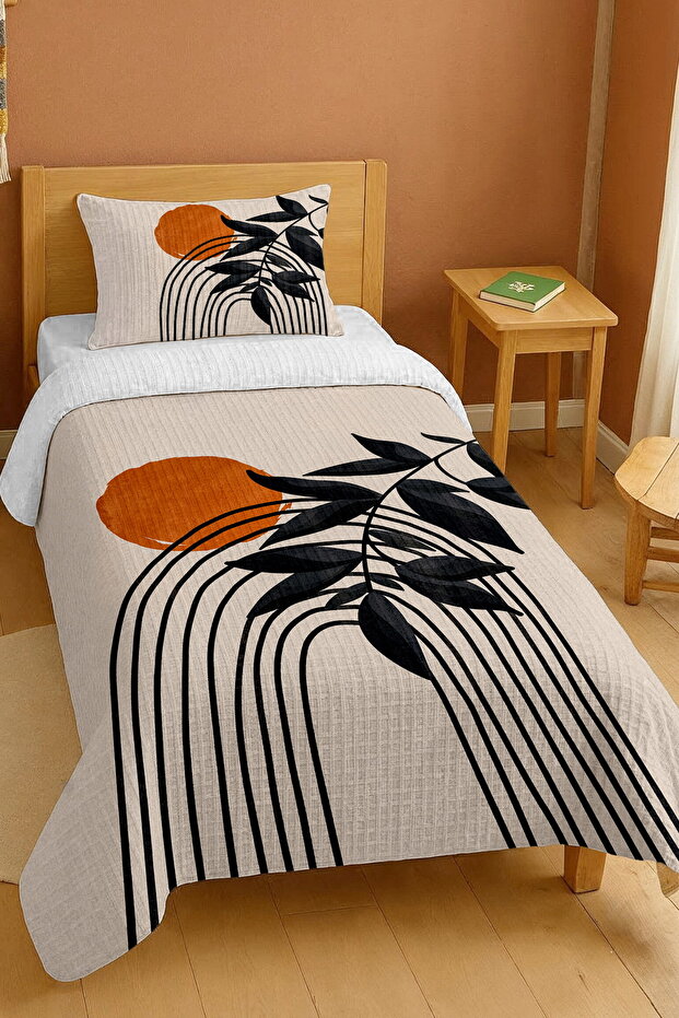 100% Cotton Bohemian Orange Moon and Black Rainbow Patterned Single Pike Set