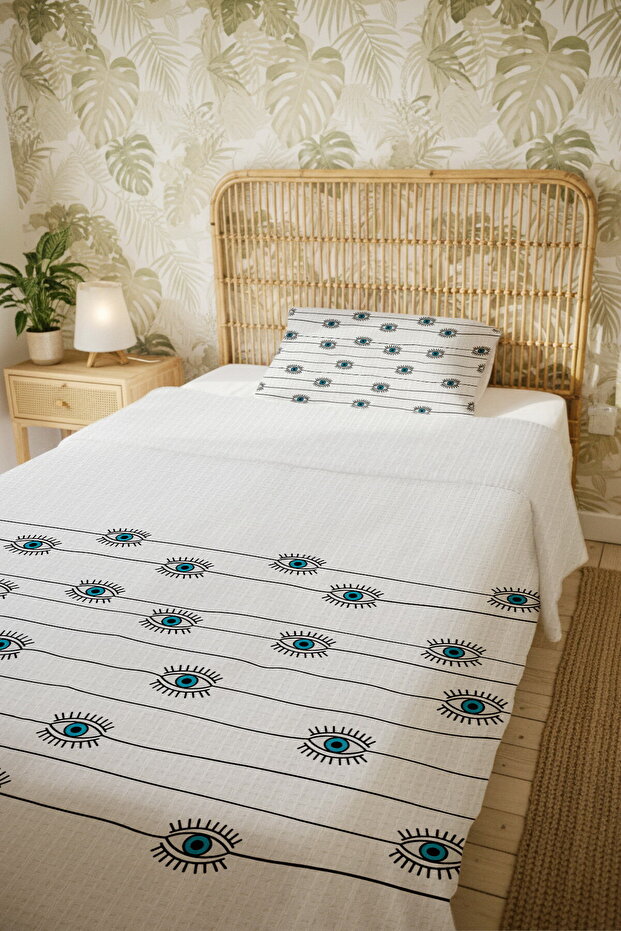 طقم بيكيه فردي منقوش بنمط العين الشريرة مصنوع من القطن بنسبة 100% - 5