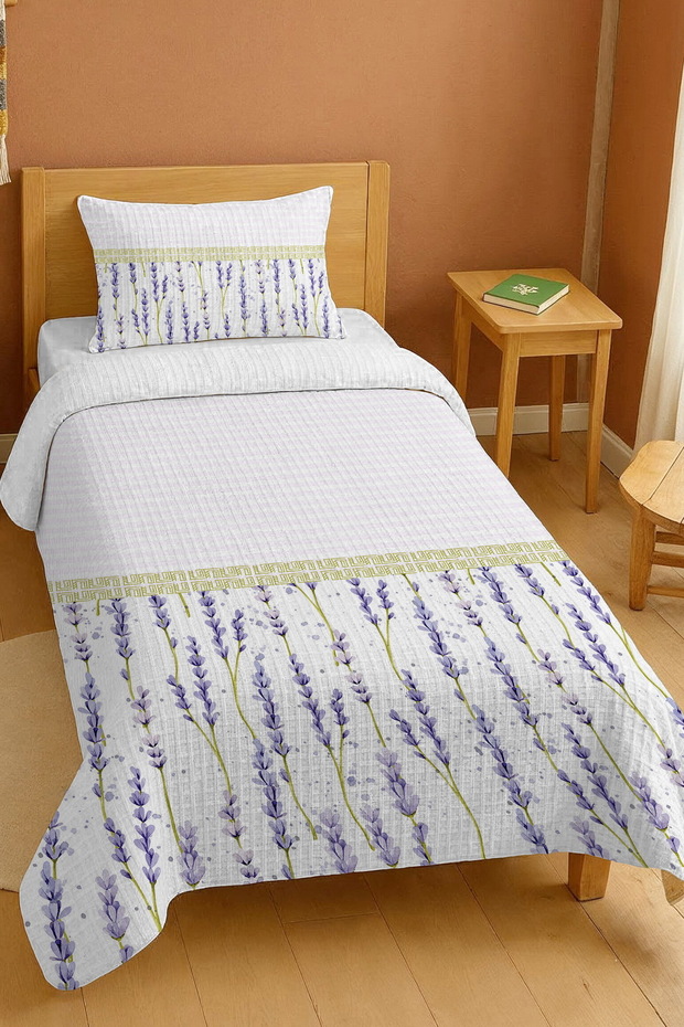 100% Cotton Pastel Lavender Patterned Twin Bedspread Set
