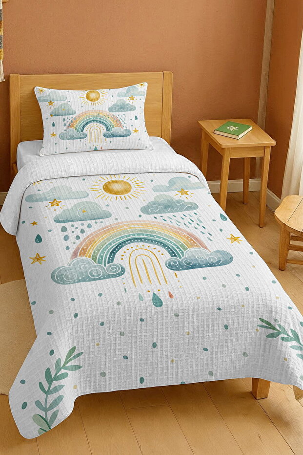 100% Cotton Pastel Rainbow Dream Patterned Single Pique Set