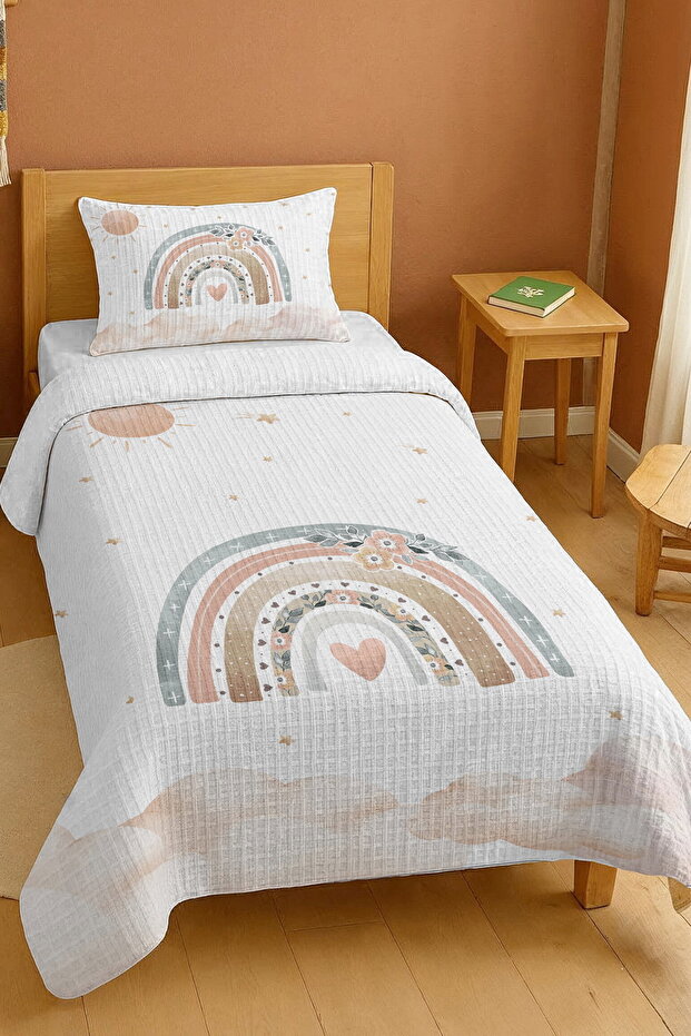 100% Cotton Flower Rainbow Patterned Twin Bedspread Set