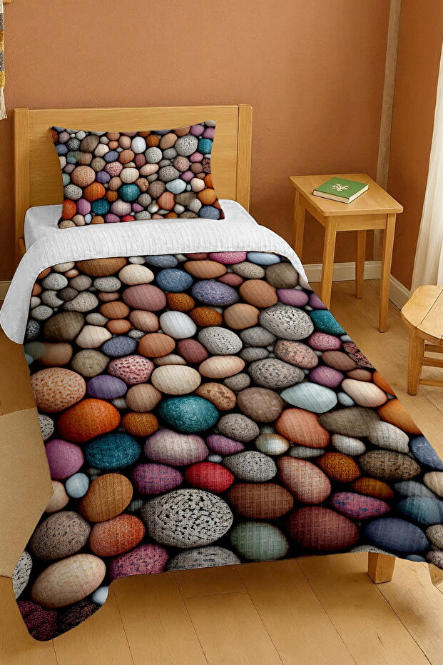 100% Cotton Colorful Beach Stones Patterned Single Pike Set