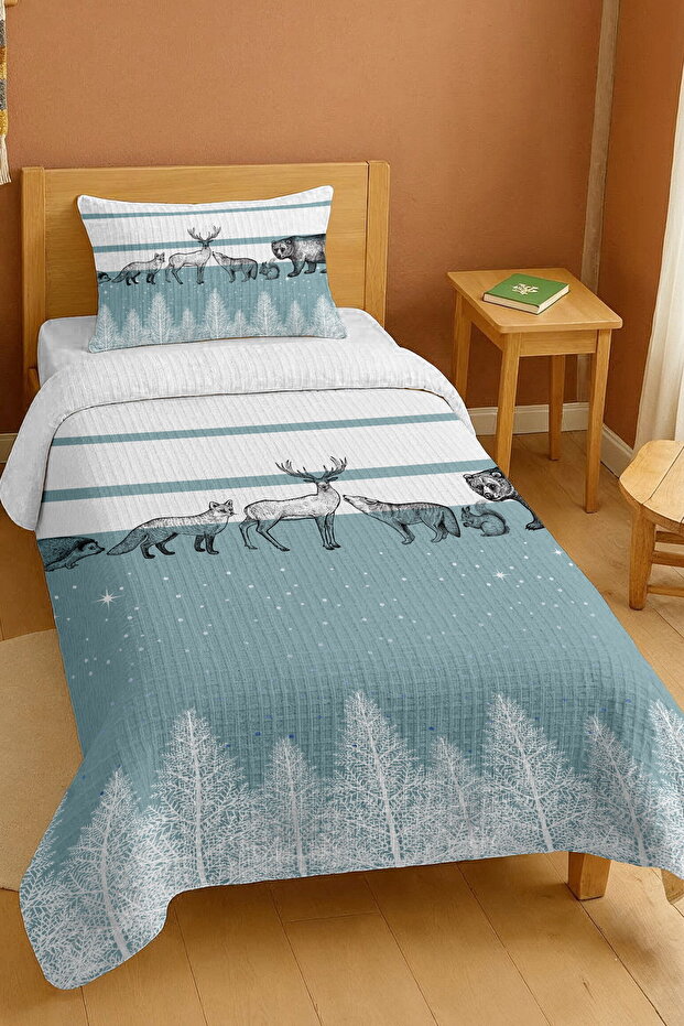 100% Cotton Snowy Forest Story Patterned Single Pique Set