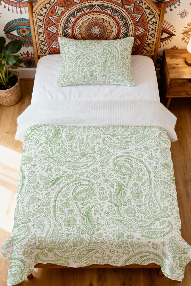 طقم بيكيه فردي منقوش بنقشة حديقة النعناع مصنوع من القطن بنسبة 100% - 2