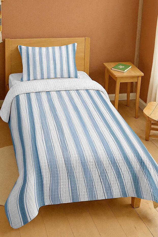 100% Cotton Water Stripes Patterned Single Pique Set