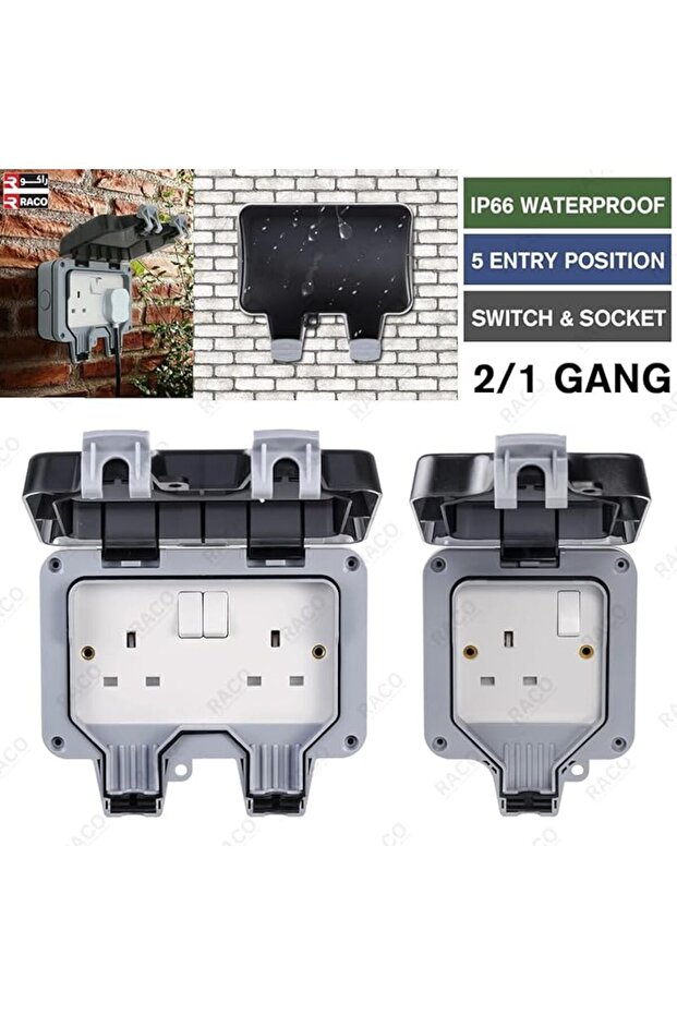 لوحة تمديد مقبس مقاومة للماء، قابس IP66 13A بريطاني، مقبس مزدوج، 3 أمتار - 7