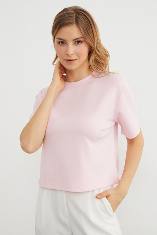 Basic Bisiket Yaka Modal Tişört - 1